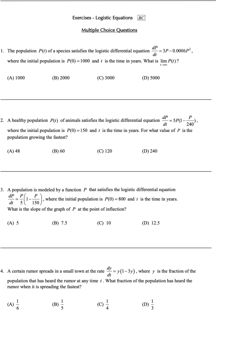 Logistic Equations in Further Applications of Integration